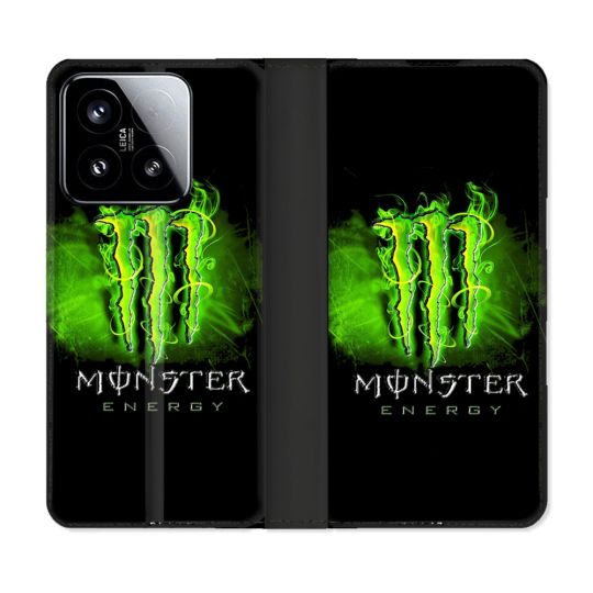 Housse cuir portefeuille Pour Xiaomi 15 Monster Energy Vert