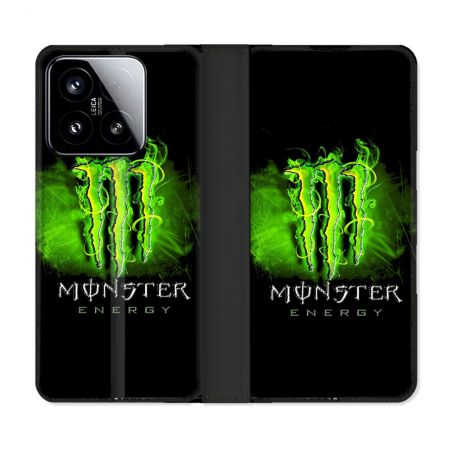 Housse cuir portefeuille Pour Xiaomi 15 Monster Energy Vert
