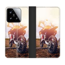 Housse cuir portefeuille Pour Xiaomi 15 Moto Cross Soleil