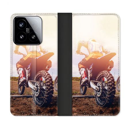 Housse cuir portefeuille Pour Xiaomi 15 Moto Cross Soleil