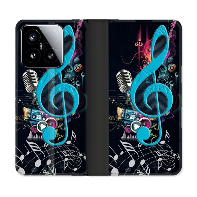 Housse cuir portefeuille Pour Xiaomi 15 Musique Cle Sol Bleu
