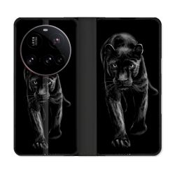 Housse cuir portefeuille Pour Xiaomi 15 Ultra Animal Panthère Noire