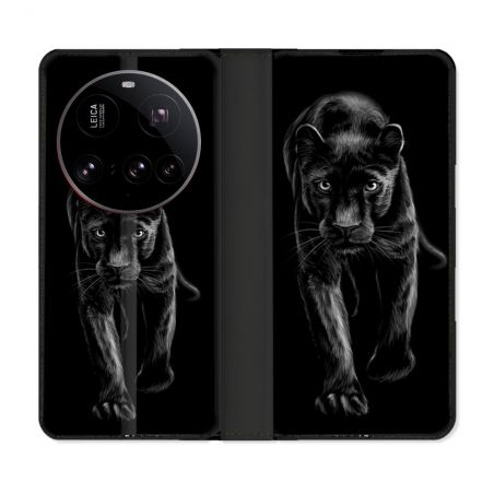Housse cuir portefeuille Pour Xiaomi 15 Ultra Animal Panthère Noire