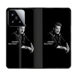 Housse cuir portefeuille Pour Xiaomi 15 Musique Johnny Hallyday Noir