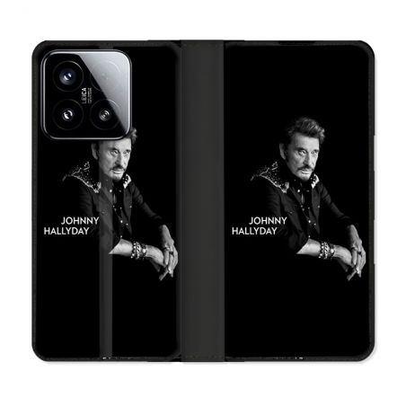 Housse cuir portefeuille Pour Xiaomi 15 Musique Johnny Hallyday Noir
