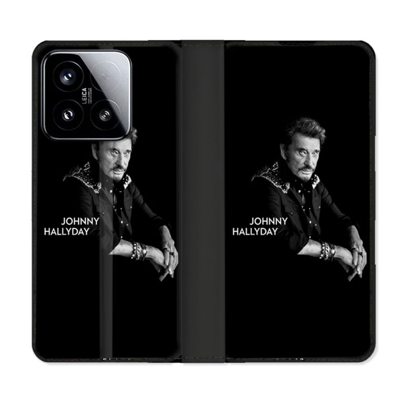 Housse cuir portefeuille Pour Xiaomi 15 Musique Johnny Hallyday Noir