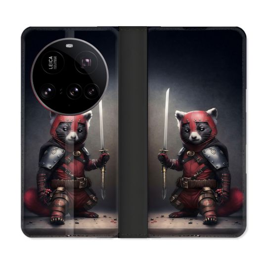 Housse cuir portefeuille Pour Xiaomi 15 Ultra Animal Raton Samouraï