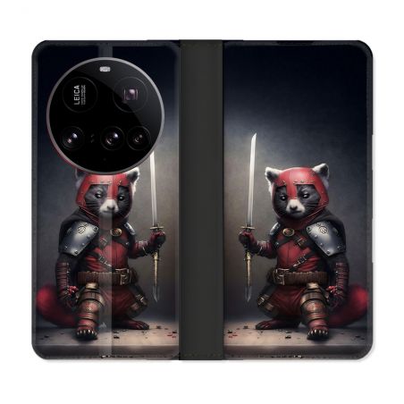 Housse cuir portefeuille Pour Xiaomi 15 Ultra Animal Raton Samouraï