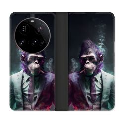 Housse cuir portefeuille Pour Xiaomi 15 Ultra Animal Singe Business