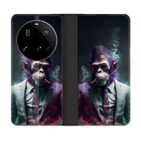 Housse cuir portefeuille Pour Xiaomi 15 Ultra Animal Singe Business