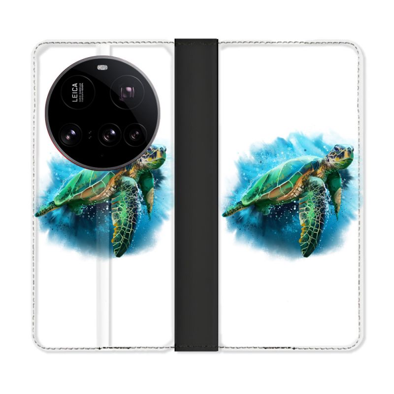 Housse cuir portefeuille Pour Xiaomi 15 Ultra Animal Tortue Blanche multicolore