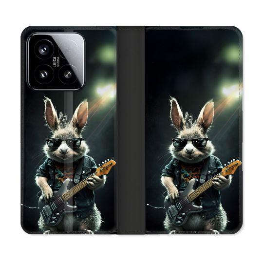 Housse cuir portefeuille Pour Xiaomi 15 Musique Rock Lapin