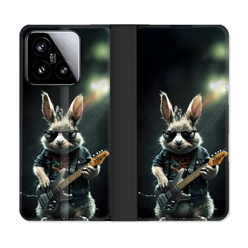 Housse cuir portefeuille Pour Xiaomi 15 Musique Rock Lapin