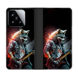 Housse cuir portefeuille Pour Xiaomi 15 Musique Rock Loup