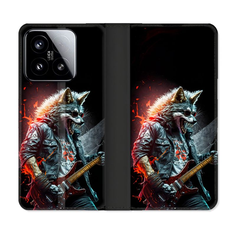 Housse cuir portefeuille Pour Xiaomi 15 Musique Rock Loup