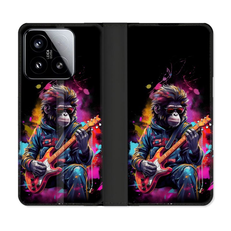 Housse cuir portefeuille Pour Xiaomi 15 Musique Rock Singe