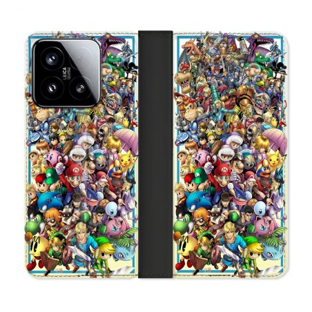 Housse cuir portefeuille Pour Xiaomi 15 Nintendo