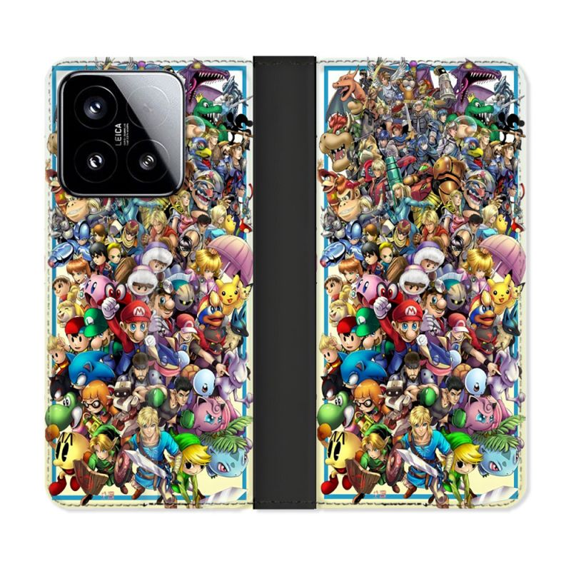Housse cuir portefeuille Pour Xiaomi 15 Nintendo