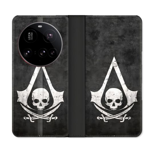 Housse cuir portefeuille Pour Xiaomi 15 Ultra Assassin Creed Tete Mort