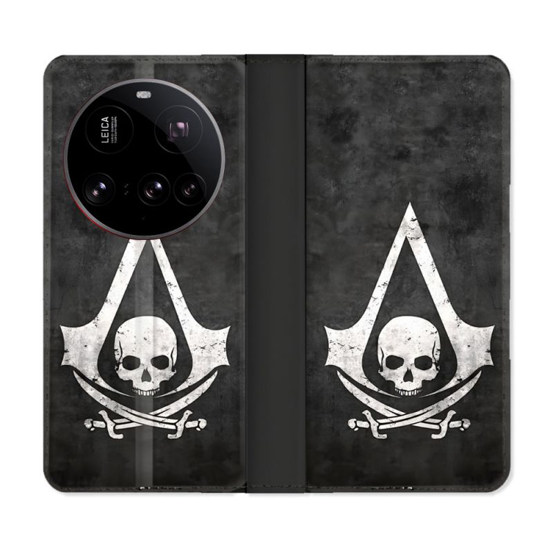Housse cuir portefeuille Pour Xiaomi 15 Ultra Assassin Creed Tete Mort