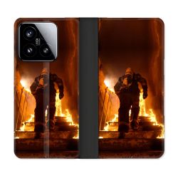 Housse cuir portefeuille Pour Xiaomi 15 Pompier Escalier