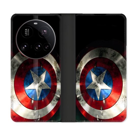 Housse cuir portefeuille Pour Xiaomi 15 Ultra Captain America Bouclier
