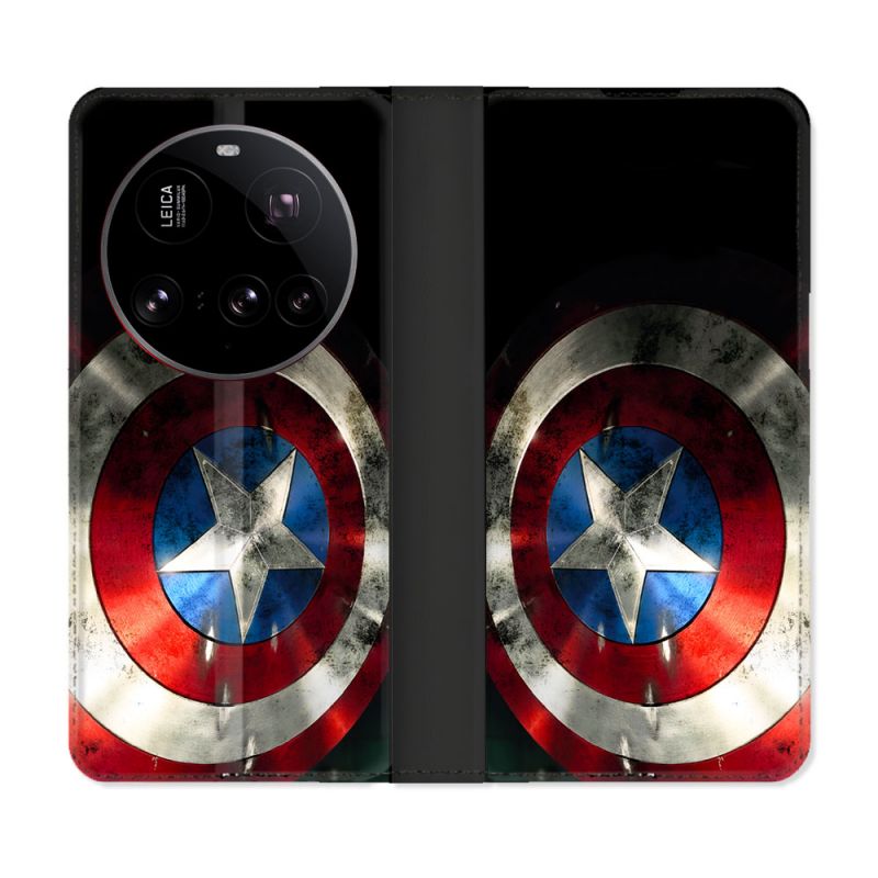 Housse cuir portefeuille Pour Xiaomi 15 Ultra Captain America Bouclier