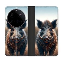 Housse cuir portefeuille Pour Xiaomi 15 Ultra Chasse Sanglier Attaque