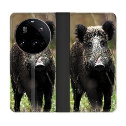 Housse cuir portefeuille Pour Xiaomi 15 Ultra Chasse Sanglier bois