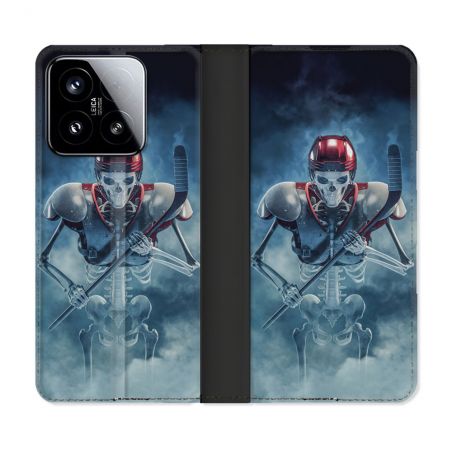 Housse cuir portefeuille Pour Xiaomi 15 Sport Hockey Squelette