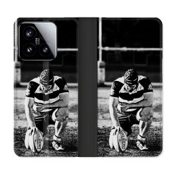 Housse cuir portefeuille Pour Xiaomi 15 Sport Rugby Noir Blanc