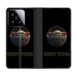 Housse cuir portefeuille Pour Xiaomi 15 Star Wars - Yoda bebe noir