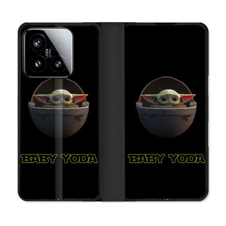 Housse cuir portefeuille Pour Xiaomi 15 Star Wars - Yoda bebe noir