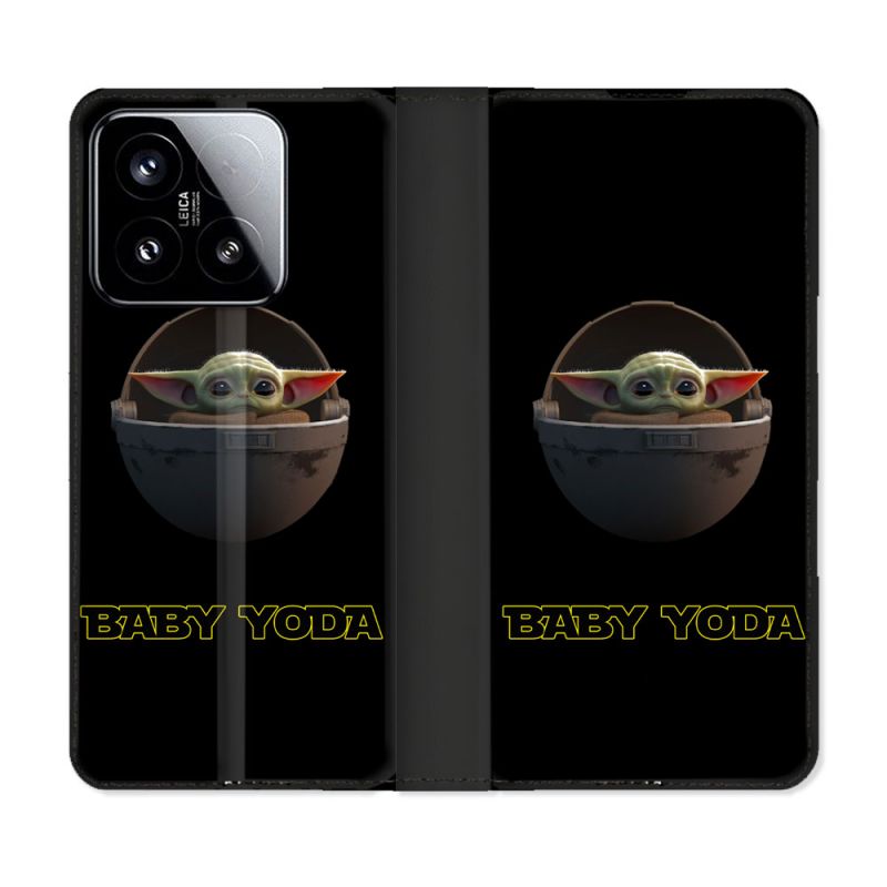 Housse cuir portefeuille Pour Xiaomi 15 Star Wars - Yoda bebe noir
