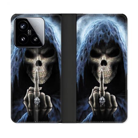 Housse cuir portefeuille Pour Xiaomi 15 Tete de Mort Doigt