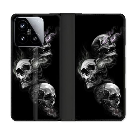 Housse cuir portefeuille Pour Xiaomi 15 Tete de Mort Triple