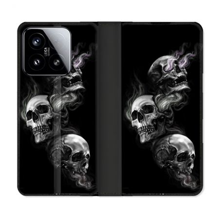 Housse cuir portefeuille Pour Xiaomi 15 Tete de Mort Triple
