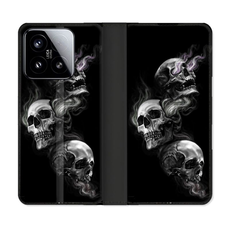 Housse cuir portefeuille Pour Xiaomi 15 Tete de Mort Triple