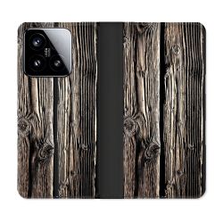 Housse cuir portefeuille Pour Xiaomi 15 Texture Bois