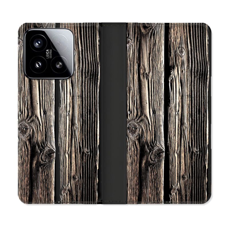 Housse cuir portefeuille Pour Xiaomi 15 Texture Bois