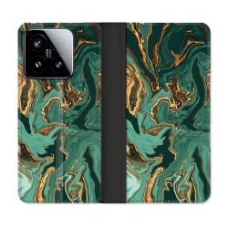 Housse cuir portefeuille Pour Xiaomi 15 Texture Marbre Vert