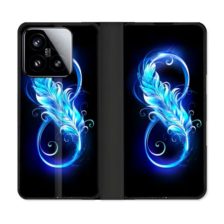Housse cuir portefeuille Pour Xiaomi 15 Texture Plume Infini Bleu
