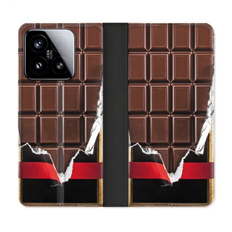 Housse cuir portefeuille Pour Xiaomi 15 Texture Trompe Oeil Chocolat