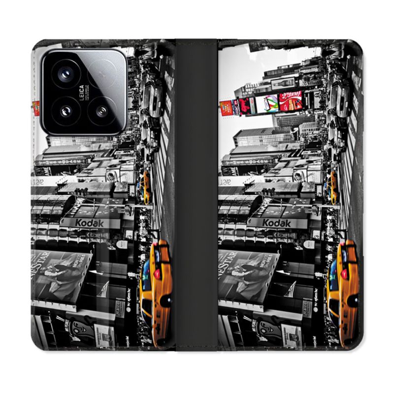 Housse cuir portefeuille Pour Xiaomi 15 Voyage Amerique USA New York Taxi