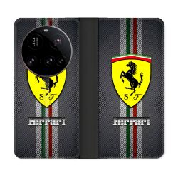 Housse cuir portefeuille Pour Xiaomi 15 Ultra Ferrari Carbone
