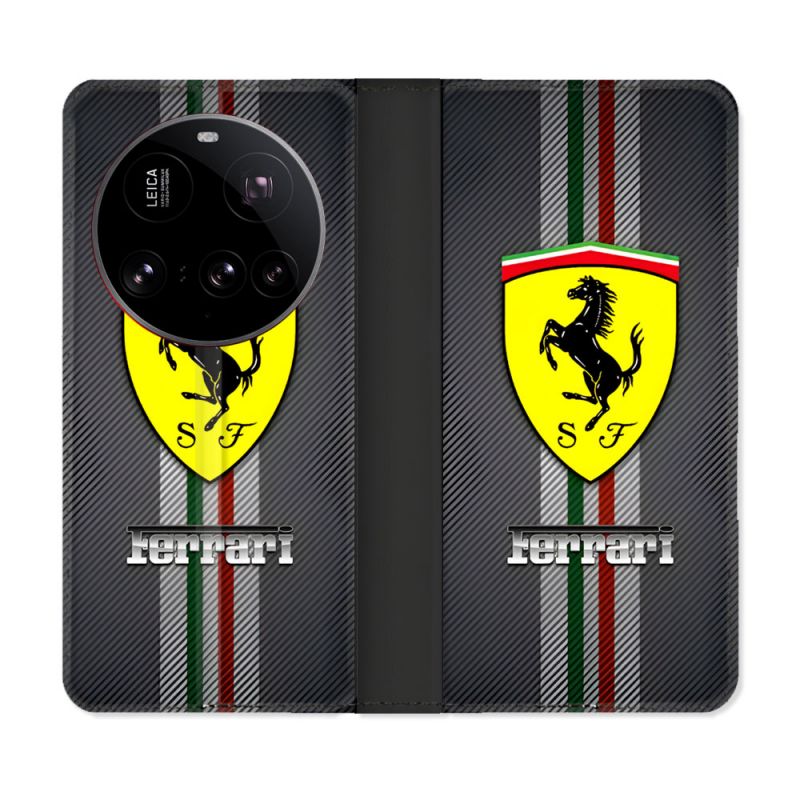 Housse cuir portefeuille Pour Xiaomi 15 Ultra Ferrari Carbone