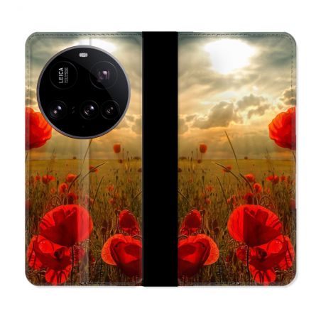 Housse cuir portefeuille Pour Xiaomi 15 Ultra Fleur Coquelicot