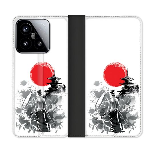 Housse cuir portefeuille Pour Xiaomi 15 Voyage Japon Femme