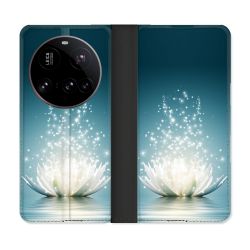 Housse cuir portefeuille Pour Xiaomi 15 Ultra Fleur Lotus Blanc