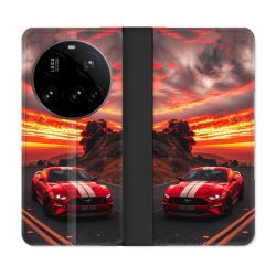 Housse cuir portefeuille Pour Xiaomi 15 Ultra Ford Mustang GT500 Rouge